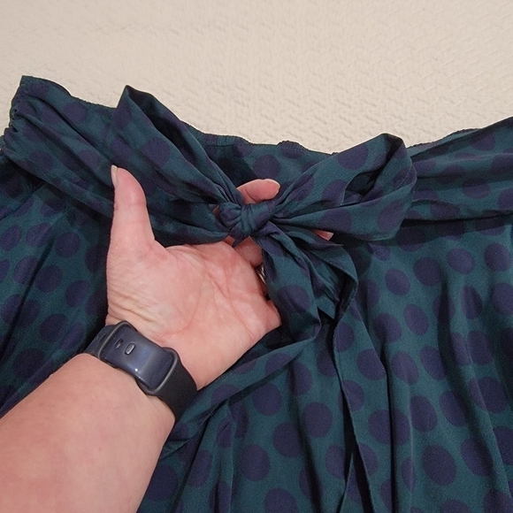 Tommy Hilfiger Green and Blue Polka Dot Midi flowy Skirt with Sash Toe Size Larg - Picture 3 of 13